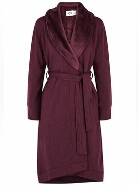 UGG Duffield II Fleece-Lined Cotton Jersey Robe- Burgundy Red, Size Small